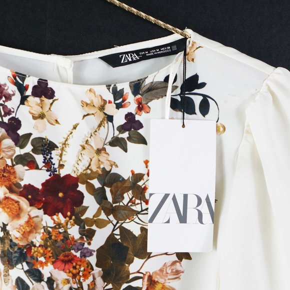 Zara Floral Tie Sleeve Blouse in Cream M - Picture 4 of 6